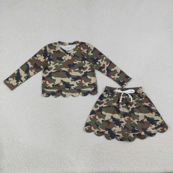 GLD1620 RTS baby girls clothes camo scalloped girl winter outfit clothing set