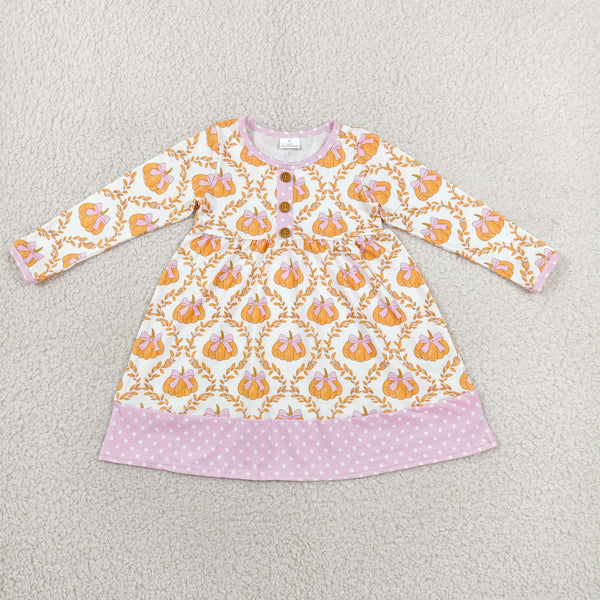 GLD1627 RTS toddler girl clothes pumpkin girl fall dress long sleeve dress halloween clothes