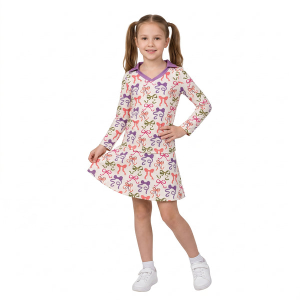 RTS GLD1632 baby girl clothes bow print long sleeve yoga skort outfit