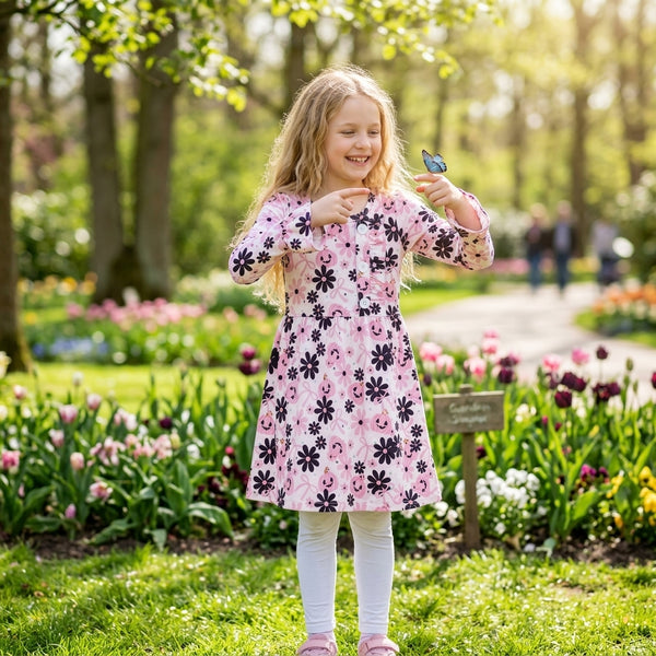 RTS GLD1637 toddler girl halloween clothes floral print long sleeve dress