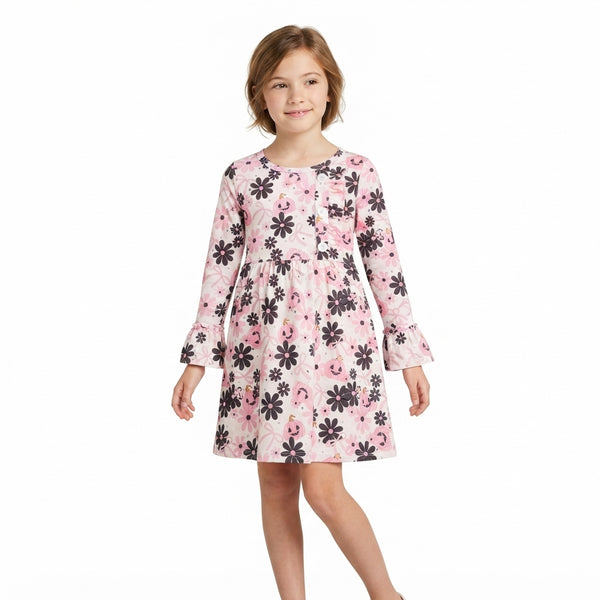 RTS GLD1637 toddler girl halloween clothes floral print long sleeve dress
