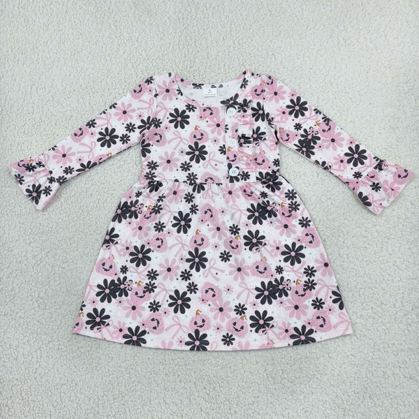 RTS GLD1637 toddler girl halloween clothes floral print long sleeve dress