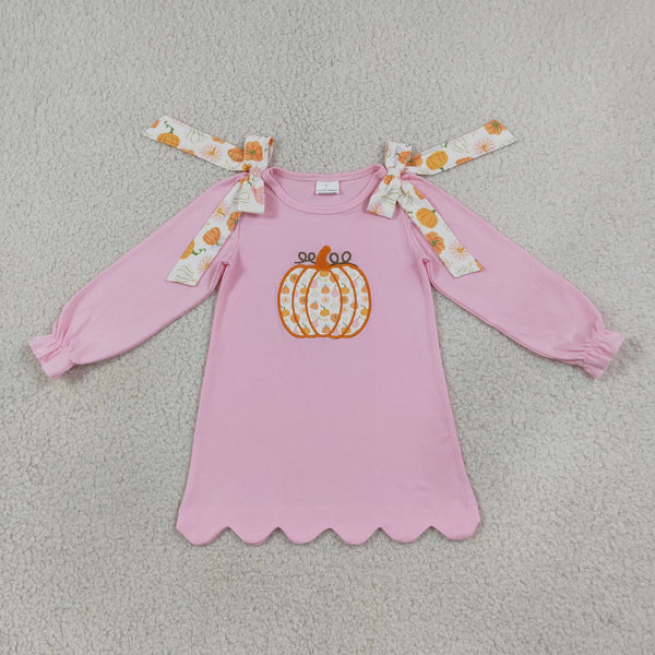 RTS GLD1642 kids girl clothes pumpkin embroidery girl halloween clothes fall dress