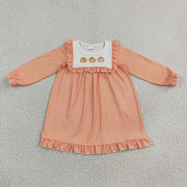 RTS GLD1645 baby girl clothes thanksgiving embroidery print long sleeve dress