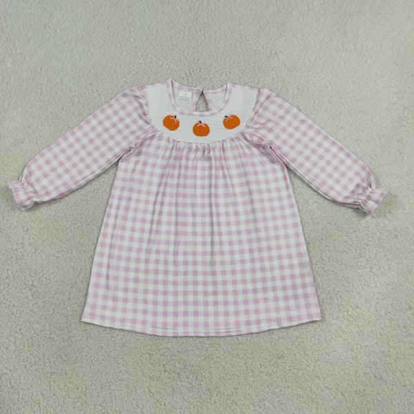 RTS GLD1649-smocked baby girl clothes halloween pumpkin print long sleeve dress