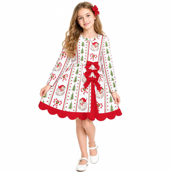 RTS GLD1650 toddler girl clothes Christmas print long sleeve scallop yoga dress sports dress