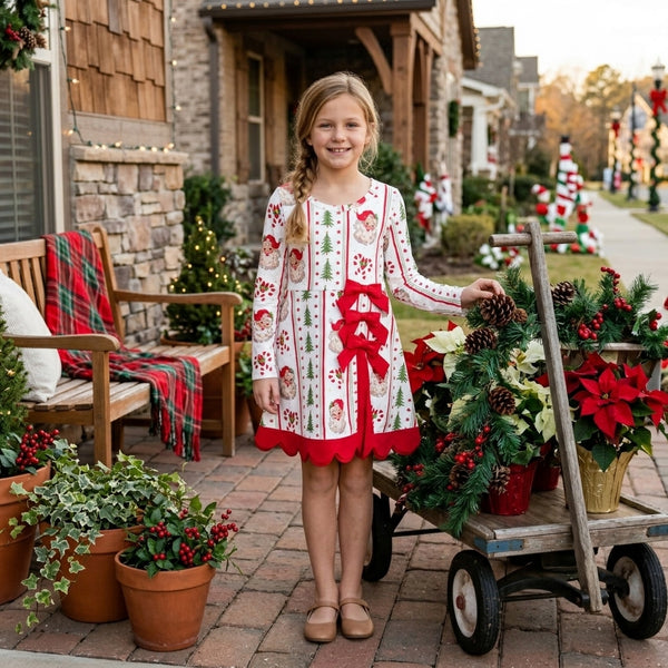 RTS GLD1650 toddler girl clothes Christmas print long sleeve scallop yoga dress sports dress