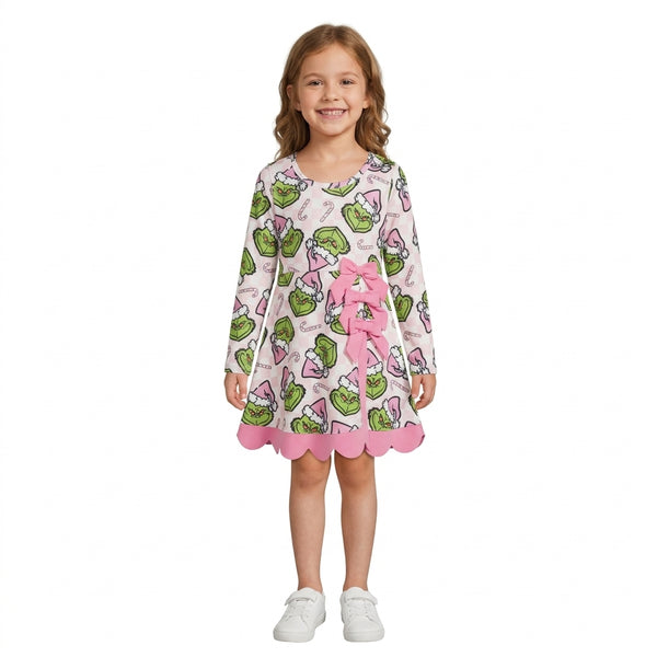RTS GLD1651 toddler girl christmas clothes cartoon long sleeve scallop yoga dress sports clothes