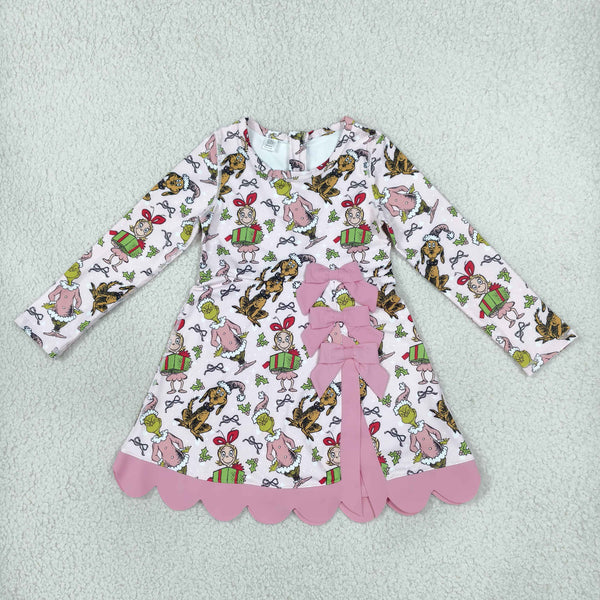 RTS GLD1656 toddler girl clothes christmas animal print long sleeve scallop yoga dress sports dress