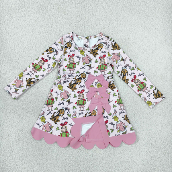 RTS GLD1656 toddler girl clothes christmas animal print long sleeve scallop yoga dress sports dress
