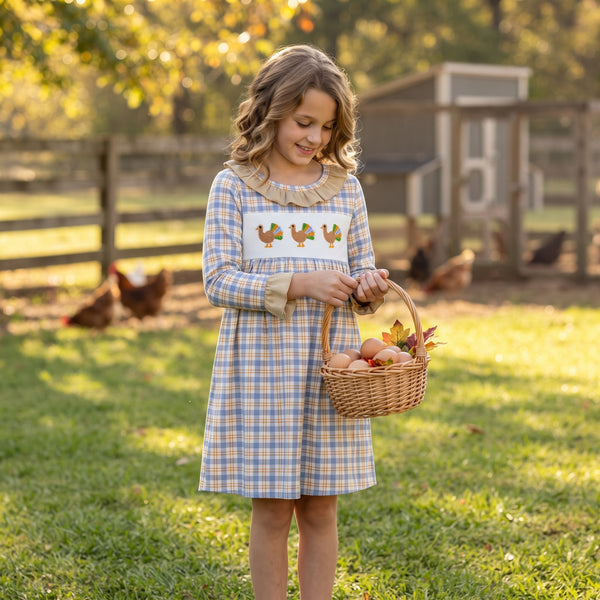 RTS GLD1667 baby girl clothes turkey embroidery thanksgiving  long sleeve dress
