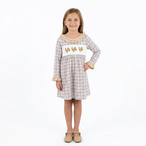 RTS GLD1667 baby girl clothes turkey embroidery thanksgiving  long sleeve dress