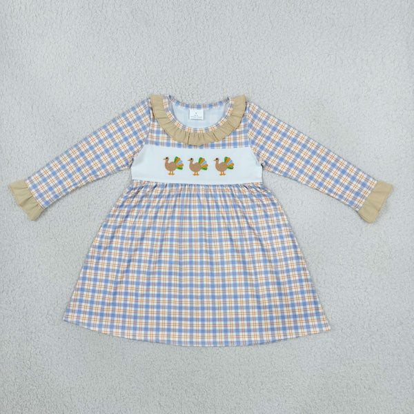 RTS GLD1667 baby girl clothes turkey embroidery thanksgiving  long sleeve dress