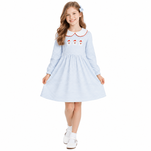RTS GLD1673 toddler girl clothes christmas embroidery long sleeve dress christmas clothes