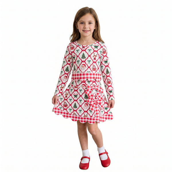 RTS GLD1676 toddler girl clothes christmas santa reindeer print long sleeve yoga skirt outfit