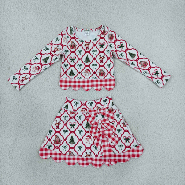 RTS GLD1676 toddler girl clothes christmas santa reindeer print long sleeve yoga skirt outfit