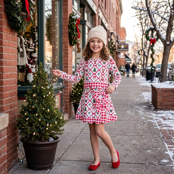 RTS GLD1676 toddler girl clothes christmas santa reindeer print long sleeve yoga skirt outfit