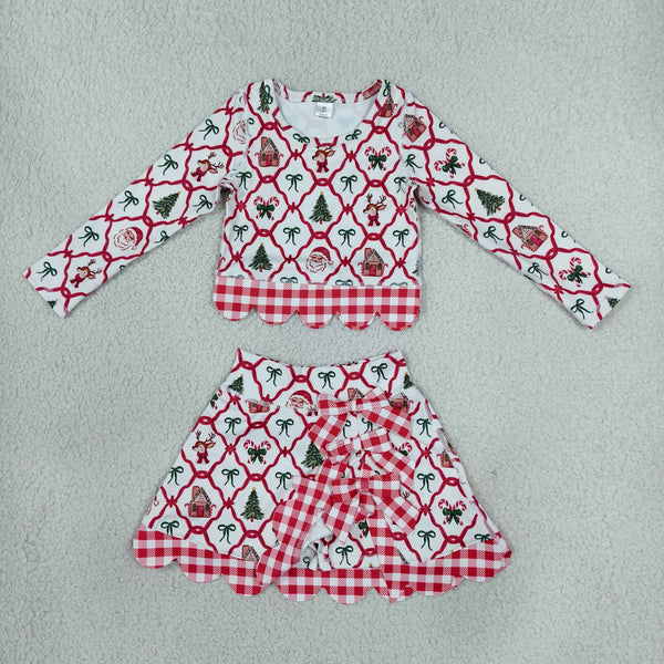 RTS GLD1676 toddler girl clothes christmas santa reindeer print long sleeve yoga skirt outfit