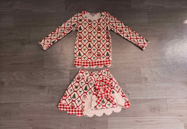 no MOQ GLD1676 pre-order baby girl clothes santa print toddler girl christmas yoga skirt outfit-real pic 2026.9.10