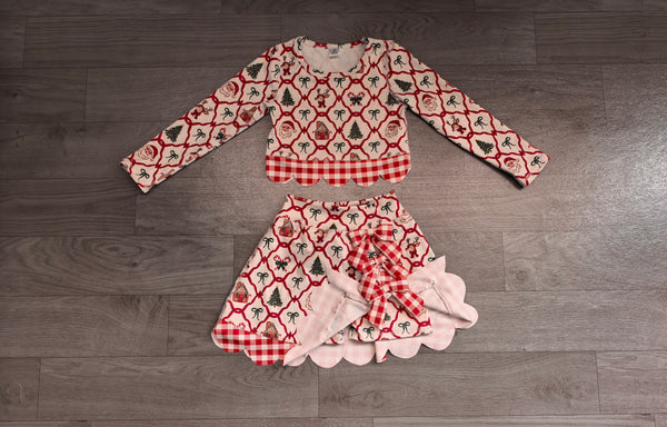 no MOQ GLD1676 pre-order baby girl clothes santa print toddler girl christmas yoga skirt outfit-Real pic 2026.8.13