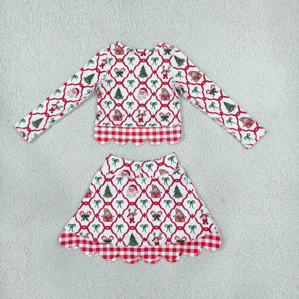 RTS GLD1676 toddler girl clothes christmas santa reindeer print long sleeve yoga skirt outfit