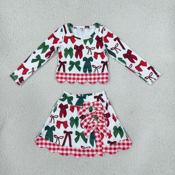 RTS GLD1677 toddler girl clothes christmas bow print long sleeve yoga skirt outfit