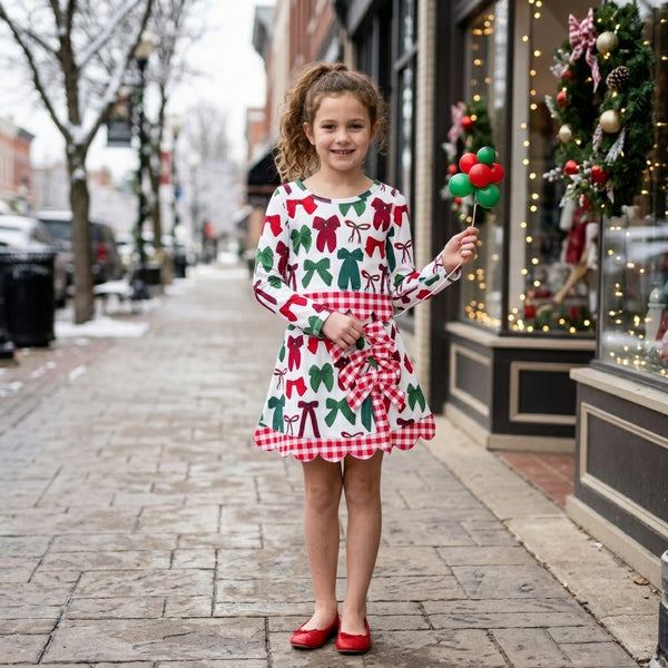 RTS GLD1677 toddler girl clothes christmas bow print long sleeve yoga skirt outfit
