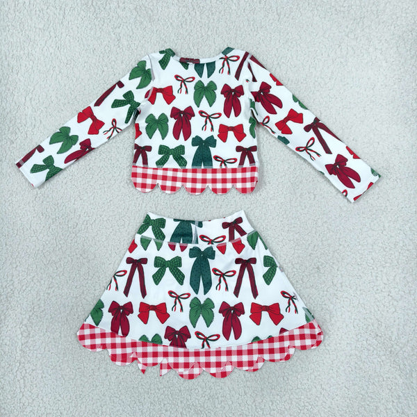 RTS GLD1677 toddler girl clothes christmas bow print long sleeve yoga skirt outfit