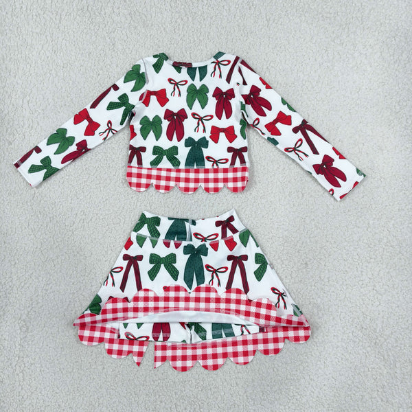RTS GLD1677 toddler girl clothes christmas bow print long sleeve yoga skirt outfit