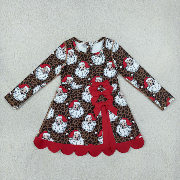 RTS GLD1679 toddler girl clothes christmas leopard print long sleeve scallop yoga dress sports dress