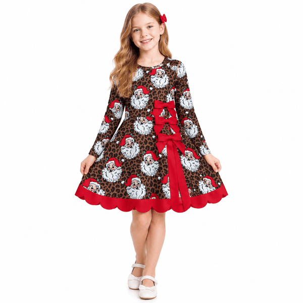 RTS GLD1679 toddler girl clothes christmas leopard print long sleeve scallop yoga dress sports dress
