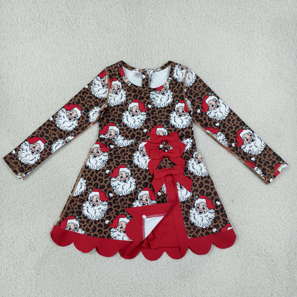 RTS GLD1679 toddler girl clothes christmas leopard print long sleeve scallop yoga dress sports dress