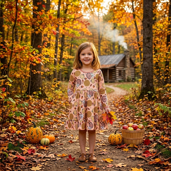 RTS GLD1691 baby girl clothes pumpkin print toddler girl long sleeve dress 2026.9.3