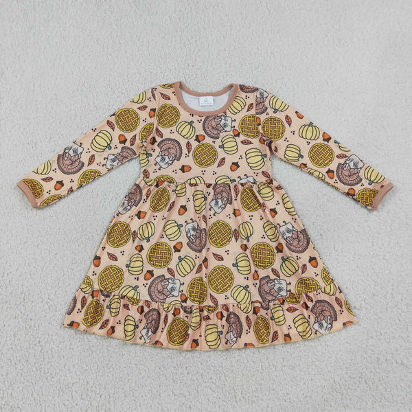 RTS GLD1691 baby girl clothes pumpkin print toddler girl long sleeve dress 2026.9.3