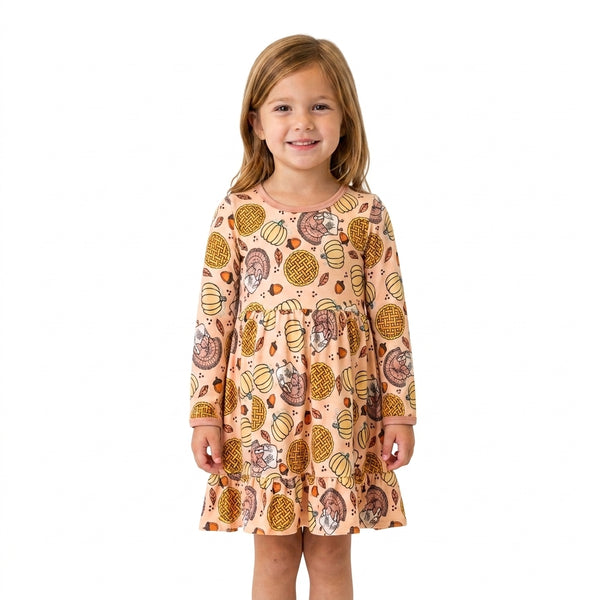 RTS GLD1691 baby girl clothes pumpkin print toddler girl long sleeve dress 2026.9.3