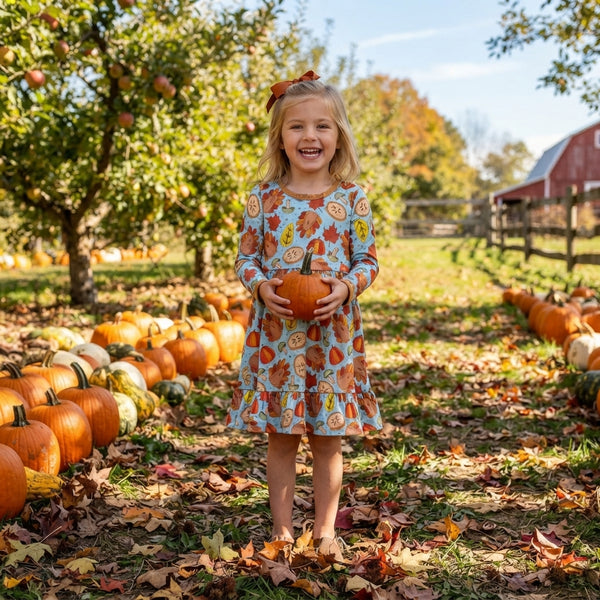 RTS GLD1692 baby girl clothes fall fruit print long sleeve dress