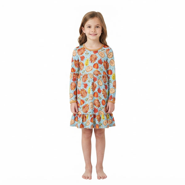 RTS GLD1692 baby girl clothes fall fruit print long sleeve dress