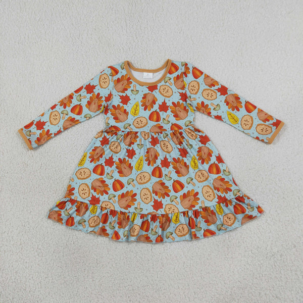 RTS GLD1692 baby girl clothes fall fruit print long sleeve dress