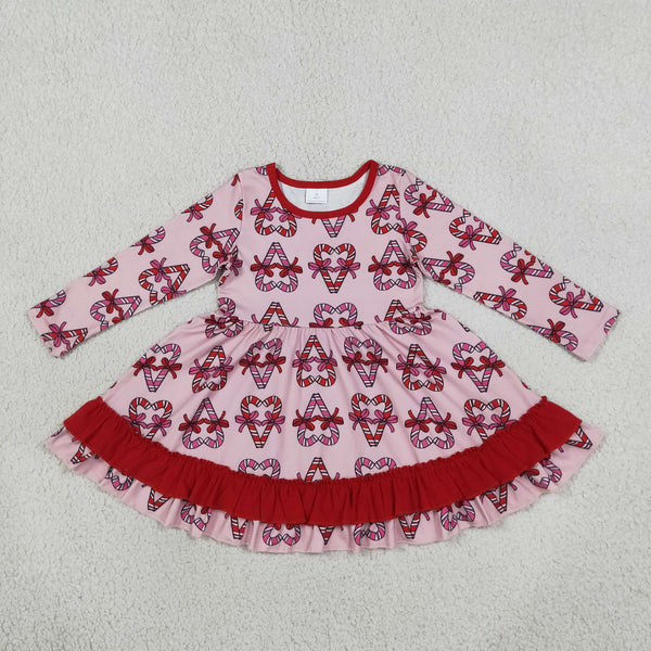 RTS GLD1695 toddler girl clothes heart bow print long sleeve dress christmas clothes twirl dresses