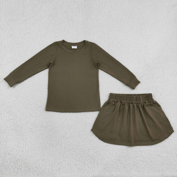 RTS GLD1698 baby girl clothes solid print long sleeve top skirt