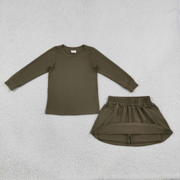 RTS GLD1698 baby girl clothes solid print long sleeve top skirt
