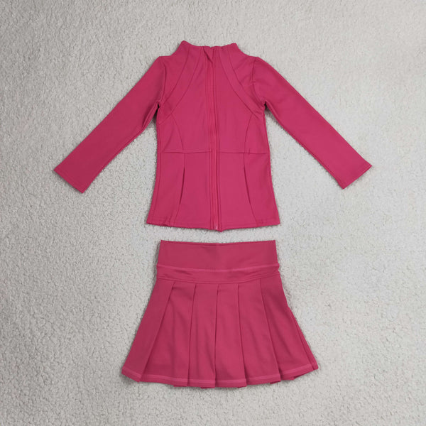 RTS GLD1703 baby girl clothes solid print long sleeve yoga athletic top skort
