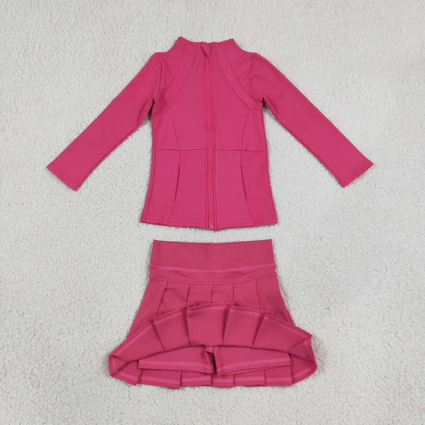 RTS GLD1703 baby girl clothes solid print long sleeve yoga athletic top skort