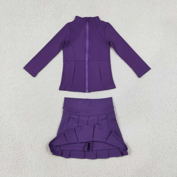 RTS GLD1704 baby girl clothes solid print long sleeve yoga athletic jacket skort set