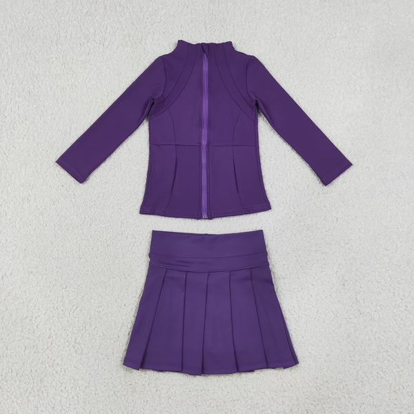 RTS GLD1704 baby girl clothes solid print long sleeve yoga athletic jacket skort set