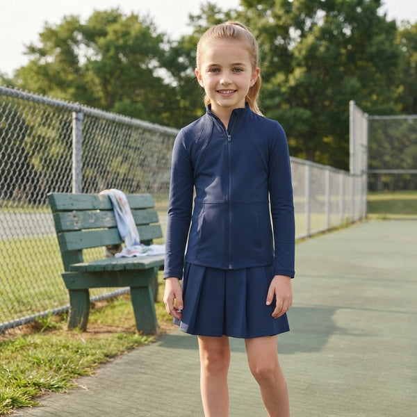 RTS GLD1705 toddler girl yoga clothes solid navy long sleeve skirt outfit sports clothing set