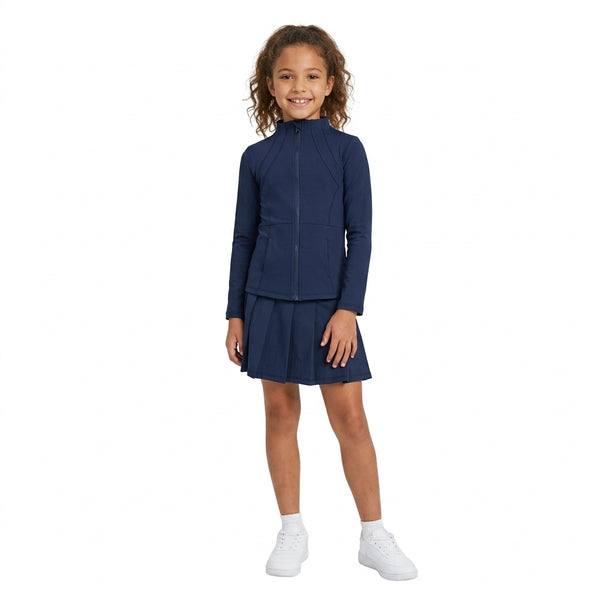 RTS GLD1705 toddler girl yoga clothes solid navy long sleeve skirt outfit sports clothing set