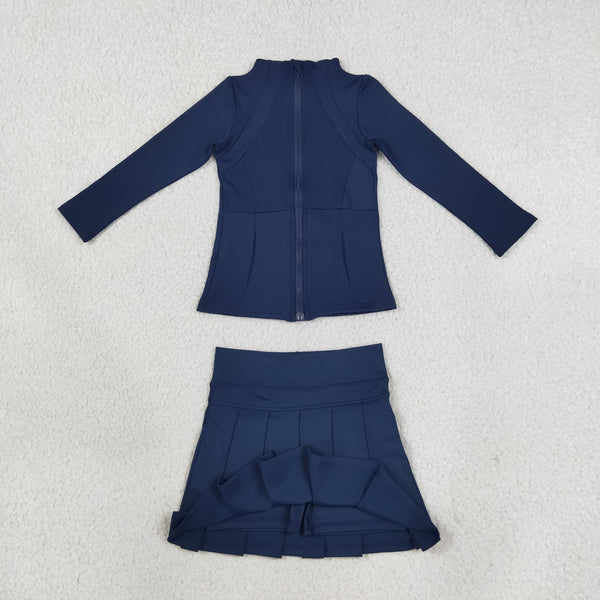RTS Matching clothing kids yoga solid mixed color toddler girl long sleeve zip jacket skirt outfit-2026.10.7