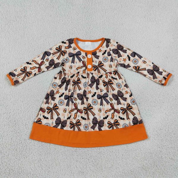 GLD1708 RTS toddler girl clothes bows print girl fall dress halloween clothes