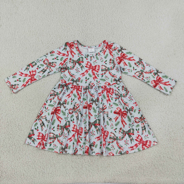 RTS GLD1709 baby girl clothes christmas bow  toddler girl long sleeve dress